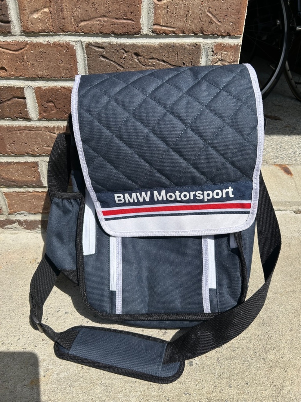 BMW Motorsport Navy and Gray Quilted Cooler Bag with Stripe